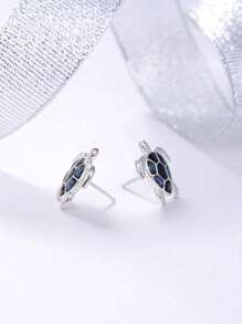 1 Pair 925 Sterling Silver Abalone Shell & Sea Turtle Stud Earrings, Fashionable Unisex