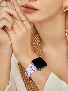 花卉雕花表带，兼容 表带 41 毫米 40 毫米 44 毫米 45 毫米 42 毫米 38 毫米 49 毫米 46 毫米，可爱花朵，柔软硅胶运动表带，兼容 Series 11 10 Se 9 8 7 6 5 4 3 Ultra，女士时尚花卉元素表带