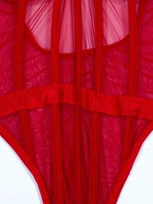 Sexy Lingerie Bodysuit Halter Porn Sheer Doll Red Transparent Backless - Red - View 5