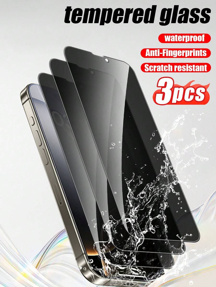 3 件装隐私屏幕保护膜，兼容 iPhone 11/12/13/14/15/16 Pro Max Plus X/XS/XR，采用钢化玻璃制成，具有 25° 隐私防窥保护，9H 硬度防刮，易于安装 - 黑色 - 查看 1