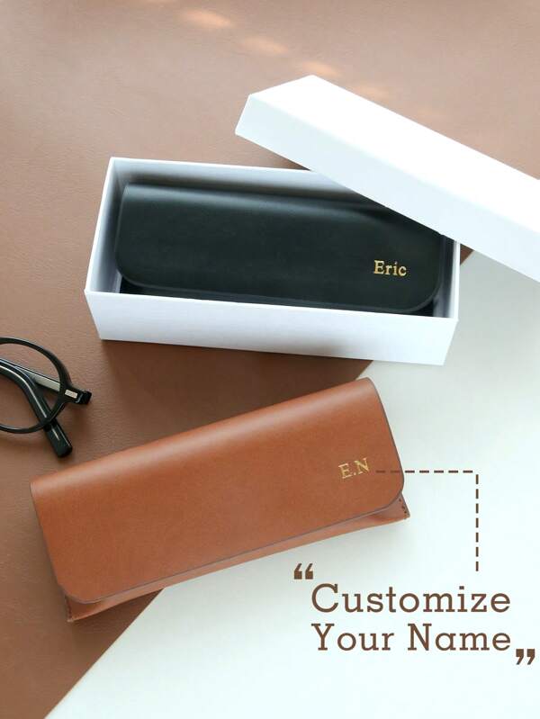 Customized Name Glasses Case, Comes With Exquisite Gift Wrapping, Personalized Engraved Gold Letter Combination Glasses Case, Elegant Glasses Storage Bag, Faux Leather Carrying Bag, Customized Gold-Stamped Minimalist Portable Glasses Case, Back-To-School Gift, Mother's Day Gift (For Mom, Dad, Or Him/Her).