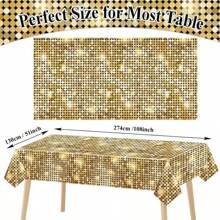 1pc Disco Thema Gradiënt Goudkleurige Tafelkleed, Wegwerp Plastic PE Tafelkleed Voor Feest, Bruiloft, Jubileum, Verjaardagsdecoratie