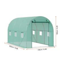 Walk-In Tunnel Greenhouse, 29.5x9.8x6.6 Ft Or 29.2x9.7x6.5 Ft Or 27.4x9.5x7.4 Ft Or 14.6x6.4x6.3 Ft Or 9.6x6.4x6.2 Ft Or 19.4x9.7x6.5 Ft Or 11.3x6.4x6.3 Ft Hoop House With Galvanized Steel Frame, PE Cover, Zipper Door, 12 Windows For Outdoor Use - 9.6x6.4x6.2 ft, Green PE Cover, Roll-up Zipper Door and 6 Windows - 查看 10