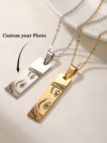 Customized Photo Necklace, Stainless Steel Chain Laser Engraved Eye Photo Necklace, Unique Couple Eye Photo Anniversary Memorial Jewelry Gift, Personalized Eye Pattern Necklace With Rectangular Pendant, Valentine's Day Gift, Anniversary Gift, Birthday Gift, Mother's Day Father's Day Gift - Multicolor 2 - View 1