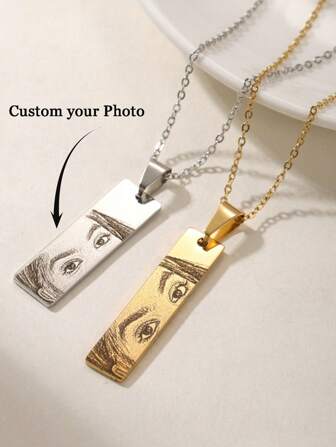 Custom Photo Eye Shape Necklace, Stainless Steel Chain Laser Engraved Eye Photo Necklace, Unique Anniversary Jewelry Gift, Personalized Custom Eye Pattern Necklace Fashion Engraving Eye Photo Rectangular Pendant, Valentine's Day Gift, Anniversary Gift, Birthday Gift, Mother's Day Father's Day Gift,Silver,Stylish,Colorful,Vintage,Unisex,Hipster,Simple,Casual,Custom,Personalized,Unique,Ideal Gifts For Him,Ideal Gifts For Her,Her,Boyfriend,Girlfriend,Dad,Mom,Family,Friends,For Anniversaries,For Birthdays,For Graduation,For Prom,For Party,School Supplies,Back To School,For Office,For School,For Classroom,For Teacher Gifts,For University,For Colleague,For Dorm Rooms,For Teacher,For Boys And Girls,For Teenagers,Junior High School Students,Middle School Students,High School Senior High School Students,College Students,University Students,Freshman,Sophomore,Underclassmen,Chic Autumn,Delicate Romance,Pearlescent Decor