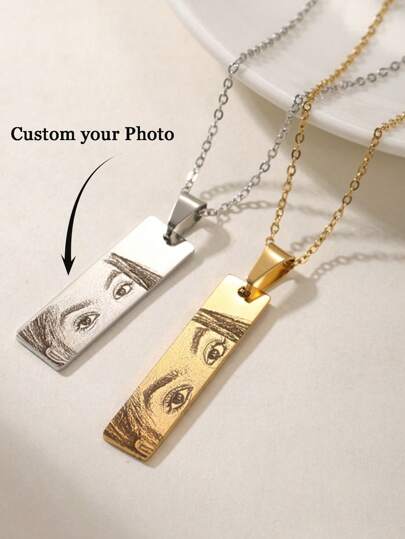 Anpassat fotoögonformat halsband, rostfritt stålkedja med lasergraverat ögonfotohalsband, unika jubileumssmycken, personligt halsband med ögonmönster, moderiktigt graverat rektangulärt hänge med ögonfoto, present till alla hjärtans dag, jubileum, födelsedag, mors dag, fars dag, silver, moderiktigt, färgglatt, retro, unisex, minimalistiskt, casual, anpassat, personligt, unikt, perfekt present till honom, perfekt present till henne