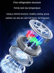 1 pièce Ventilateur de refroidissement pour téléphone avec lumière RGB magnétique noire, ventilateur à cristaux de glace, radiateur de refroidissement à semi-conducteurs, dissipateur de chaleur de jeu pour téléphone/tablette, 2 vitesses réglables ; pochette de transport incluse