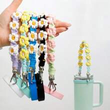 Lingdeer 水瓶手柄，带 Macrame 花朵水瓶吊带挂绳，带背带，适合大多数 8-40 盎司，兼容 杯配件水瓶带，适用于 8 盎司至 40 盎司水瓶，带手柄的水杯，兼容杯子配件（不配备水杯，仅配备水杯带），母亲节礼物，返校用品