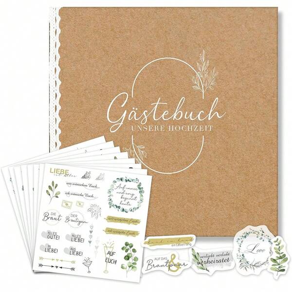 biroyal BIROYAL Bohemian Style Hochzeits-Gästebuch (Inklusive 8 Hochzeits-Sticker) - Gästebuch für Hochzeitsgäste mit Leder-Cover - 88 Innenseiten Gästebuch Hochzeit - Ein mit Liebe Gefülltes Gästebuch