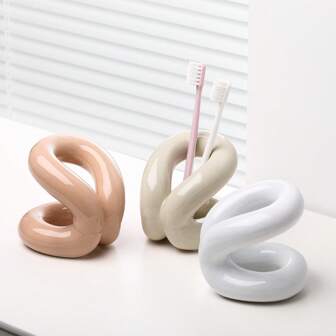 1pc Ceramic Toothbrush Holder,Toothbrush And Toothpaste Rack In The Shape Of A Knot,Bedroom Bathroom Wash And Storage Shelf