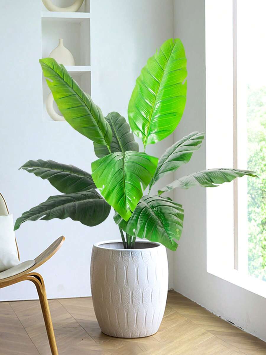 67-85 厘米大型人造鹤望兰树假热带龟背竹植物真实触感棕榈叶塑料香蕉树枝绿色中心装饰适用于家庭花园室内阳台装饰无盆 1 件