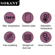 SOKANY SOKANY Placa cerámica multifuncional, plancha de pelo, clip alisador, herramienta de peluquería. Tres en para rizado y alisado en seco y húmedo, temperatura ajustable hasta 750 grados, calentamiento rápido, apto para uso doméstico y salones de belleza