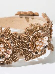 1 pièce Serre-tête fait à la main à fleur nouvelle coréenne de printemps pour femmes, décoré de perles de faux et de paillettes vintage, bandeau de cheveux polyvalent