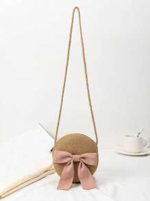 1个迷你草编斜挎包，沙滩单肩包，多功能收纳袋，轻便可爱儿童单肩包 - 彩色 - 查看 21