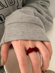 1pc Cute Elegant Sweet Bowknot Flocked Design Ring, Adjustable Ladies' Daily Casual Office Holiday Birthday Gift, Versatile