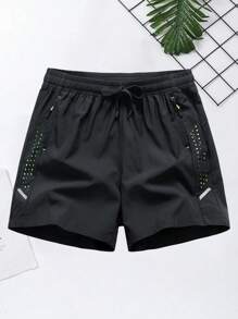 1 Pc Men's Lightweight Breathable Mesh Patchwork Contrast Color Sports Shorts, Suitable For Running, Workout, Basketball - Black - View 2
