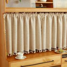 1pc/2pcs American Vintage Wheat Ear Tasseled Cafe Curtain, Suitable For - Wood Color - View 2