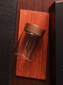 1pc Retro 2oz/4oz Wooden Lid Storage Glass Jar, Black Cap Bottle, Heatproof Glass Container, Black Plastic Lid Small Glass Bottle, Transparent Storage Glass Jar - Clear - View 2