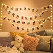 1 pièce 20/50 LED Guirlande lumineuse avec pinces à photo avec 20/50 pinces transparentes, fil de cuivre, alimenté par batterie, parfait pour la maison, la chambre, le salon, le mariage, l'anniversaire, la fête, la décoration de festival