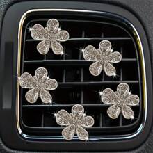 5pcs Crystal Diamond 5-Petal Flower Car Air Vent Clip, Elegant Car Decor