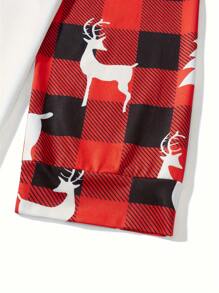 Merry Christmas Red Plaid Pajamas Sets For Women - Elk Print Long Sleeve Tops And Red Plaid Pants Sleepwear