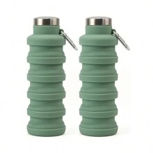 可折叠水瓶 17 盎司，无味硅胶，防漏可折叠可重复使用水瓶 - 非常适合旅行运动健身房徒步旅行露营骑自行车，便携式防漏运动水瓶带登山扣 - 彩色 - 查看 19