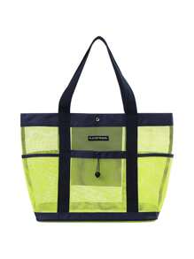1PC Large Mesh Beach Bag - Sandproof Swim Tote Bag Oversized For Family Foldable Lightweight Pool Boat Bag With Zipper And Extra Pockets For Toys & Vacation Beach Cruise Essentials