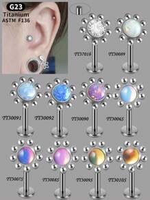 1PC Shiny G23 Titanium Sun Flower Labret Lip Ring Nine Steel Ball Embrace Opal&Crystal Lobe Piercing Earring Gradient Flash Film Internal Thread Helix Tragus Cartilage Stud - 1 Piece Of Titanium Flower Lip Stud - View 8