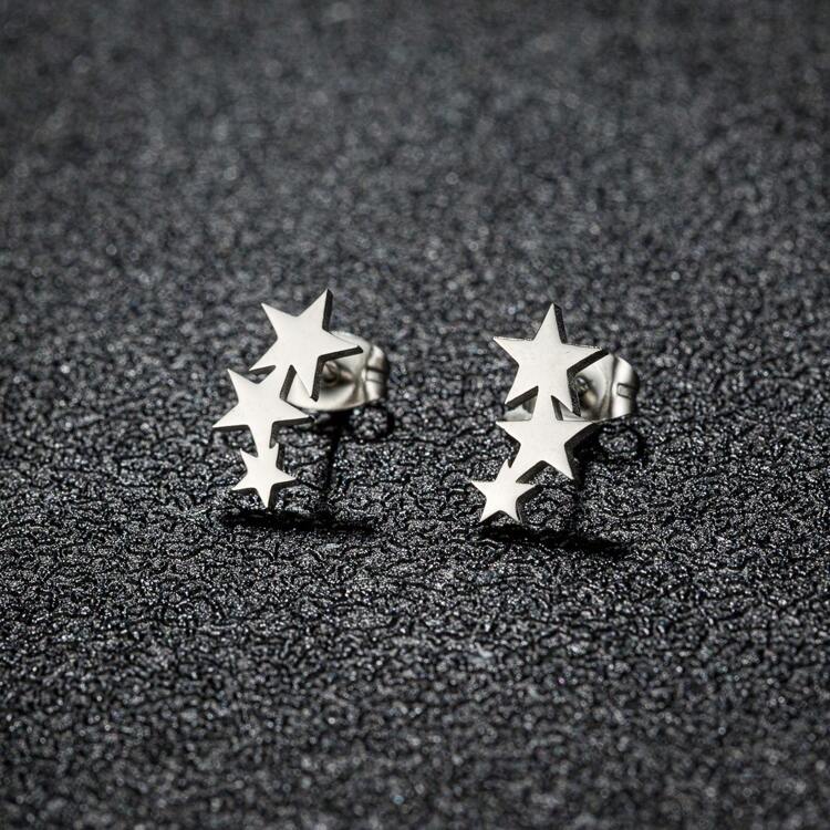 1 Pair, Stainless Steel Star Stud Earrings, Starry Sky Minimalist Jewelry, Good Luck Gift For Friends