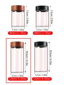 1pc Retro 2oz/4oz Wooden Lid Storage Glass Jar, Black Cap Bottle, Heatproof Glass Container, Black Plastic Lid Small Glass Bottle, Transparent Storage Glass Jar - Clear - View 13