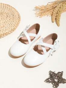 Children's Comfortable Flat Ballet Shoes With Criss-Cross Elastic, White Princess Shoes
