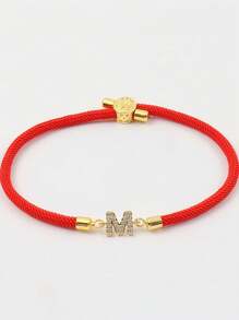 色彩缤纷的新款时尚字母手链，26个镶嵌锆石的字母，可调节编织绳手链，女士珠宝礼品