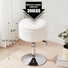 Taburete otomano ajustable de color blanco, silla de tocador, silla para el tocador para el cuarto de maquillaje, silla de tocador con almacenamiento, taburetes de maquillaje con almacenamiento, silla giratoria de maquillaje para el baño de piel sintética - Blanco - Ver 2