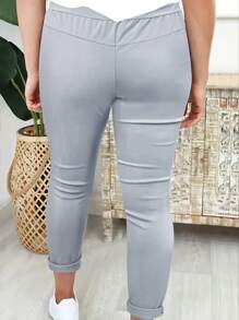 Women's Casual Drawstring Waist Pants, Minimalist Style For Everyday Wear - Light Grey - View 3