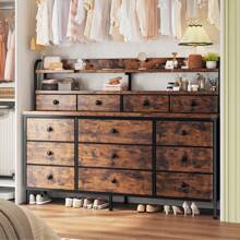 EnHomee 51.2" W Dresser For Bedroom With LED Lights, Large 13 Fabric Drawer Dresser For Bedroom, Long Dressers & Chests Of Drawers With Shelves For Closet Hallway, Mother's Day Decor, Room Decor, Home Decor, Rust Brown - 查看 9