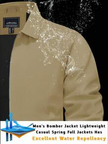 KEFITEVD Men's Lightweight Water Resistant Windbreaker Full Zip Up Laydown Collar Jackets Light Casual Coat With Zip Pockets - Màu Khaki - Xem 3