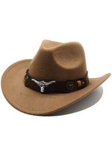 1 件经典复古牛仔帽，配有可拆卸棕色皮革带装饰，适合户外穿着 - 公牛棕皮禮帽 - 查看 10