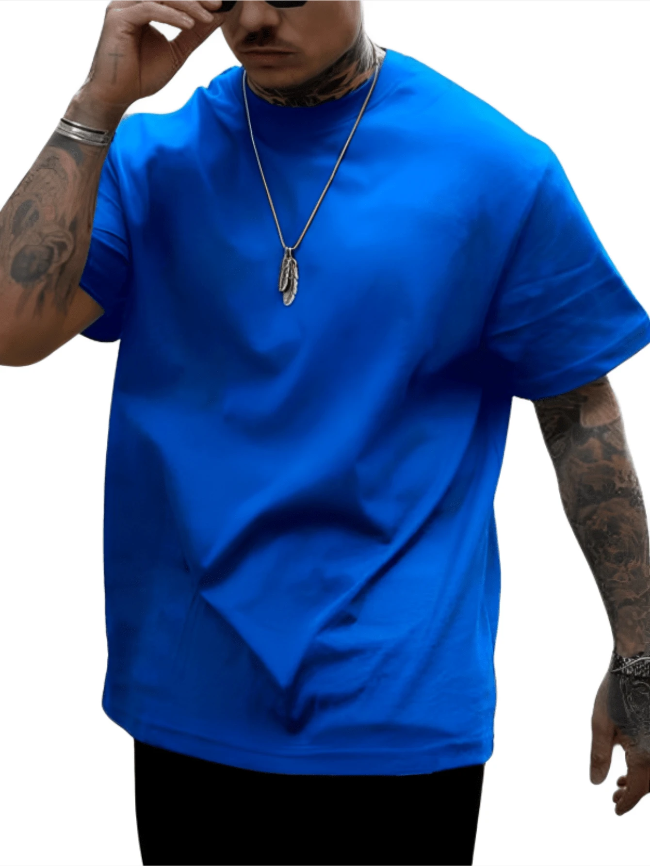 Men's Oversized T-Shirt Streetwear Loose Shirt - 藍色 - 查看 1