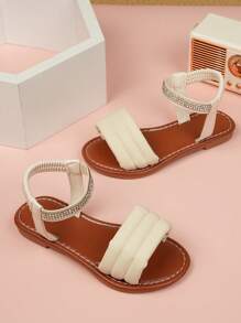 Girls' Crystal Diamond Decorated Roman Sandals, Princess Style, Summer 2024 New Edition - Beige - View 4