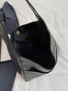 Bolso de hombro tipo tote de gran capacidad para mujer, diseño de moda y elegante - Negro - Ver 10