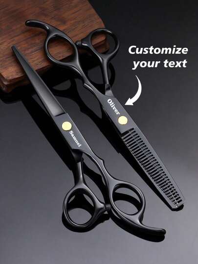 1 pieza / 2 piezas Juego de tijeras de corte de pelo de alta calidad, recortadoras de pelo personalizables con grabado, nombre, logotipo, tijeras adelgazadoras, tijeras planas para cortar y recortar el cabello