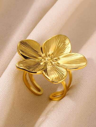 Elegante ring van roestvrij staal met grote bloei, verstelbare open ringen in de vorm van een zeesterschelp voor dames, 18-karaats vergulde bruidssieraden, esthetische strandvakantie, dagelijks gebruik, accessoires en cadeaus