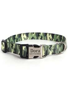 Collar personalizado para perro, con patrón de camuflaje, placa de identificación grabada con nombre personalizado y ajustable, para evitar que se pierda la mascota - cuello - Ver 18