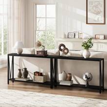Console Table, 2-Tier Entryway Table With Storage, 43" Narrow Sofa Table With V Design, Industrial Console Table For Entryway, Living Room, Hallway, Foyer, Corridor, Office - màu đen - Xem 4