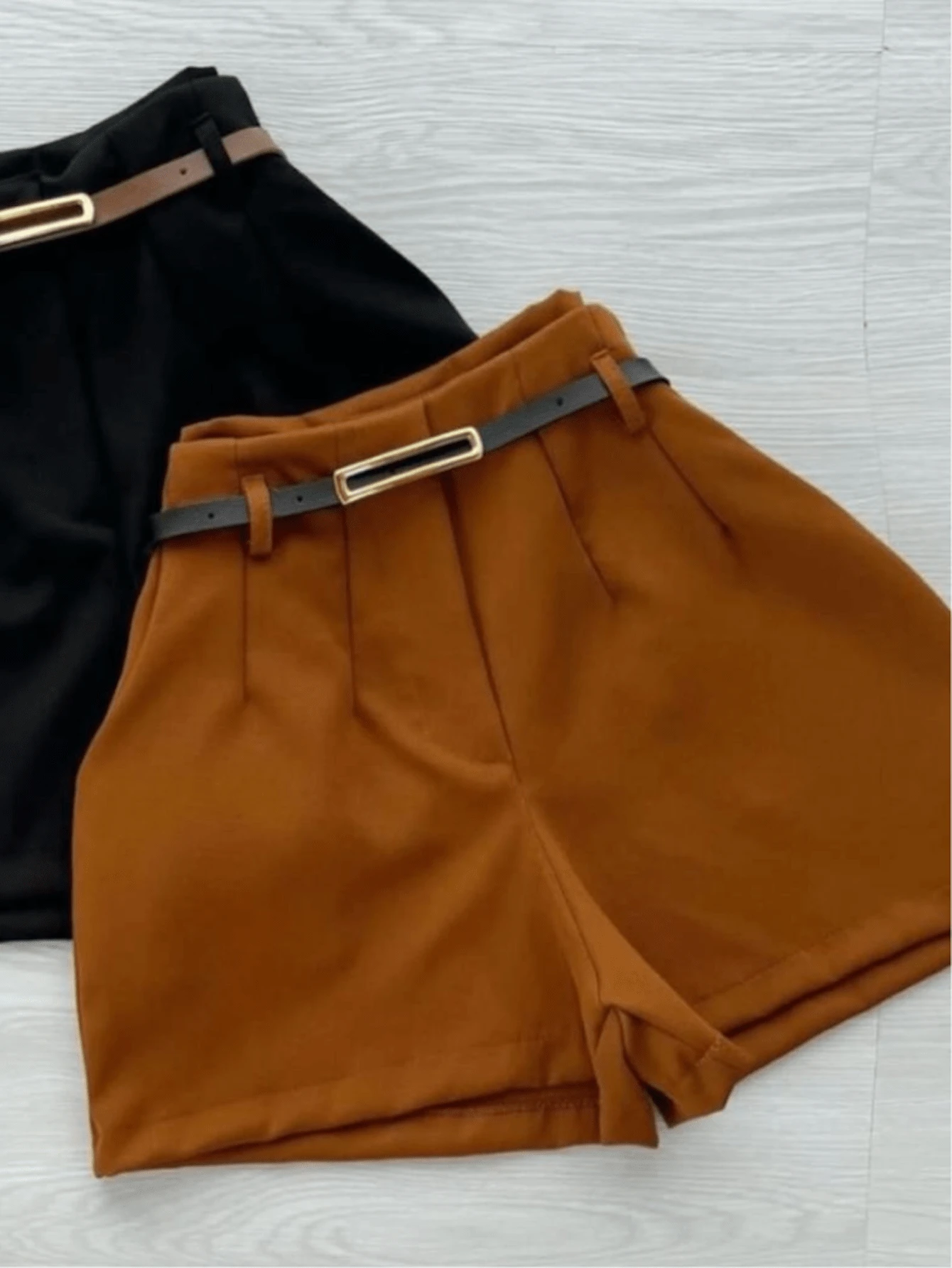 Za Shorts With Women's Tailored Belt - Rust Brown - View 1