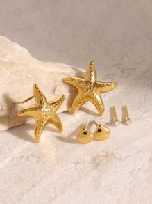 Ensemble exquis de 3 paires de boucles d'oreilles à tige coquille et étoile de mer. Boucles d'oreilles empilables, accessoires de femme, cadeau de fête