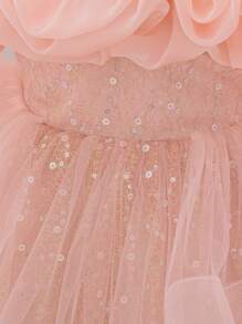 Baby Girls Shiny Mesh Princess Dress, Cute For Birthday Party, Celebration, Outdoor, No Hair Accessories Included