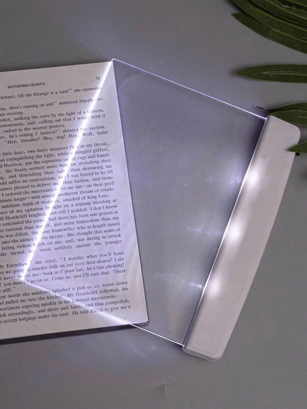 1pc Led Reading Transparent Ultra-Thin Flat Light, Book Light, Student Night Light, Portable Desk Lamp, Available In Black And White, Portable Book Light, Suitable For Student Reading, Made Of Plastic And Organic Glass Material (Excluding Batteries, Three No. 7 Batteries Need To Be Purchased By Oneself)