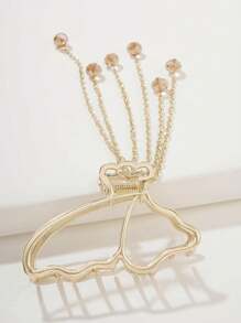 1枚立體蝴蝶結金屬髮夾,連鎖流蘇和人造水晶吊墜,空心蝴蝶馬尾扣,優雅的髮型配件 - 金色 - 查看 5