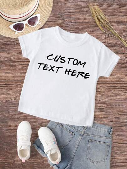 Customized Text/Name/Birthday Wishes/Quotes/Fun Designs Short Sleeve T-Shirt For Toddler Girls, Spring/Summer, Personalized Team/Outdoor Apparel, Crew Neck Black Top, Holiday & Birthday Gift, 1st Birthday Present,Multi-Functional,Ornamental,Letter,Stylish,Modern,Colorful,Cute,Adorable,Casual,Soft,Custom,Personalised,Unique,Customized,Baby Gifts,Ideal Gifts For Him,Ideal Gifts For Her,Son,Daughter